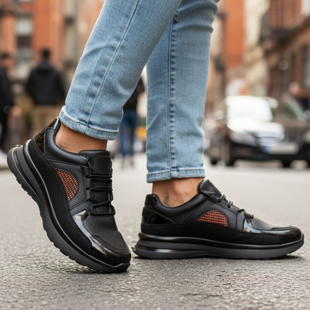 2021 Siyah Hakiki Deri Erkek Sneakers